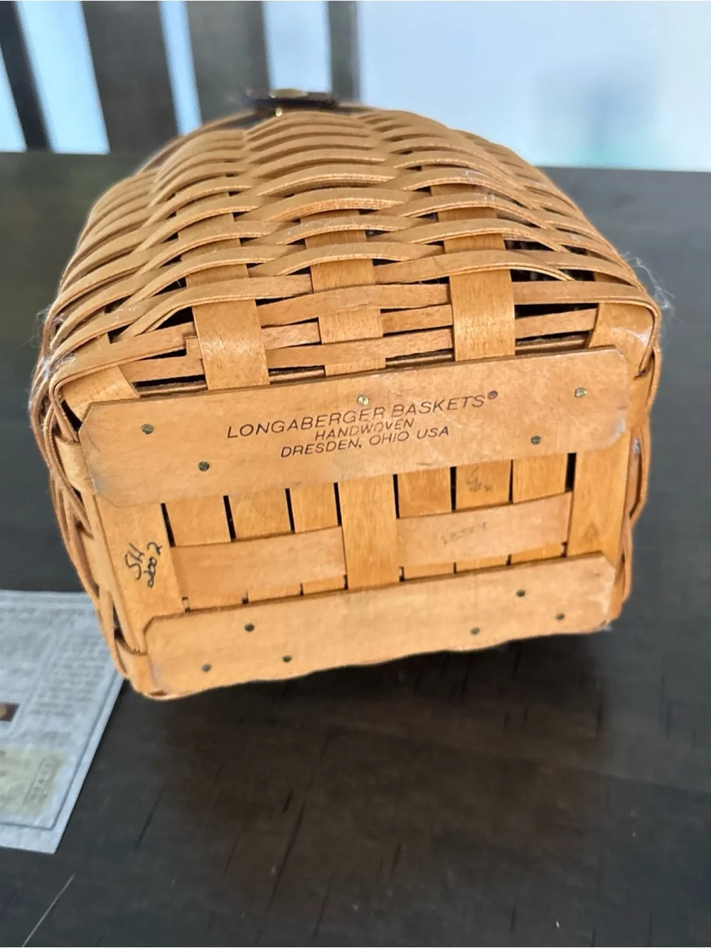 Longaberger Wood Collectors Club Lid with Brown Leather Accents